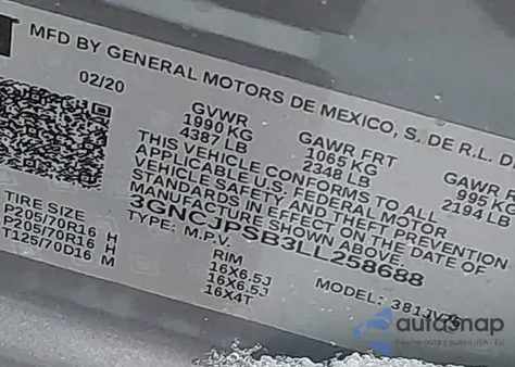 2020 Chevrolet Trax Awd Lt from USA, damaged, VIN 3GNCJPSB3LL258688